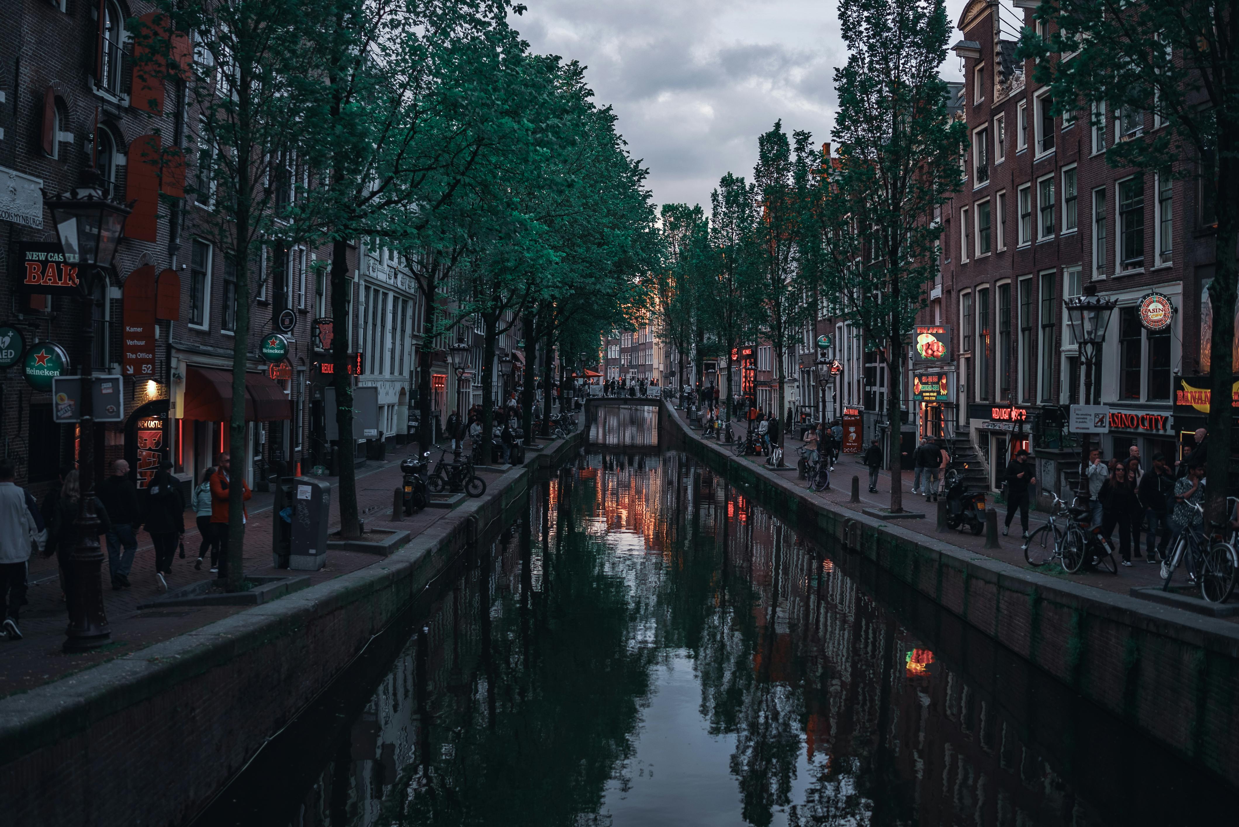 Amsterdam canal at dusk