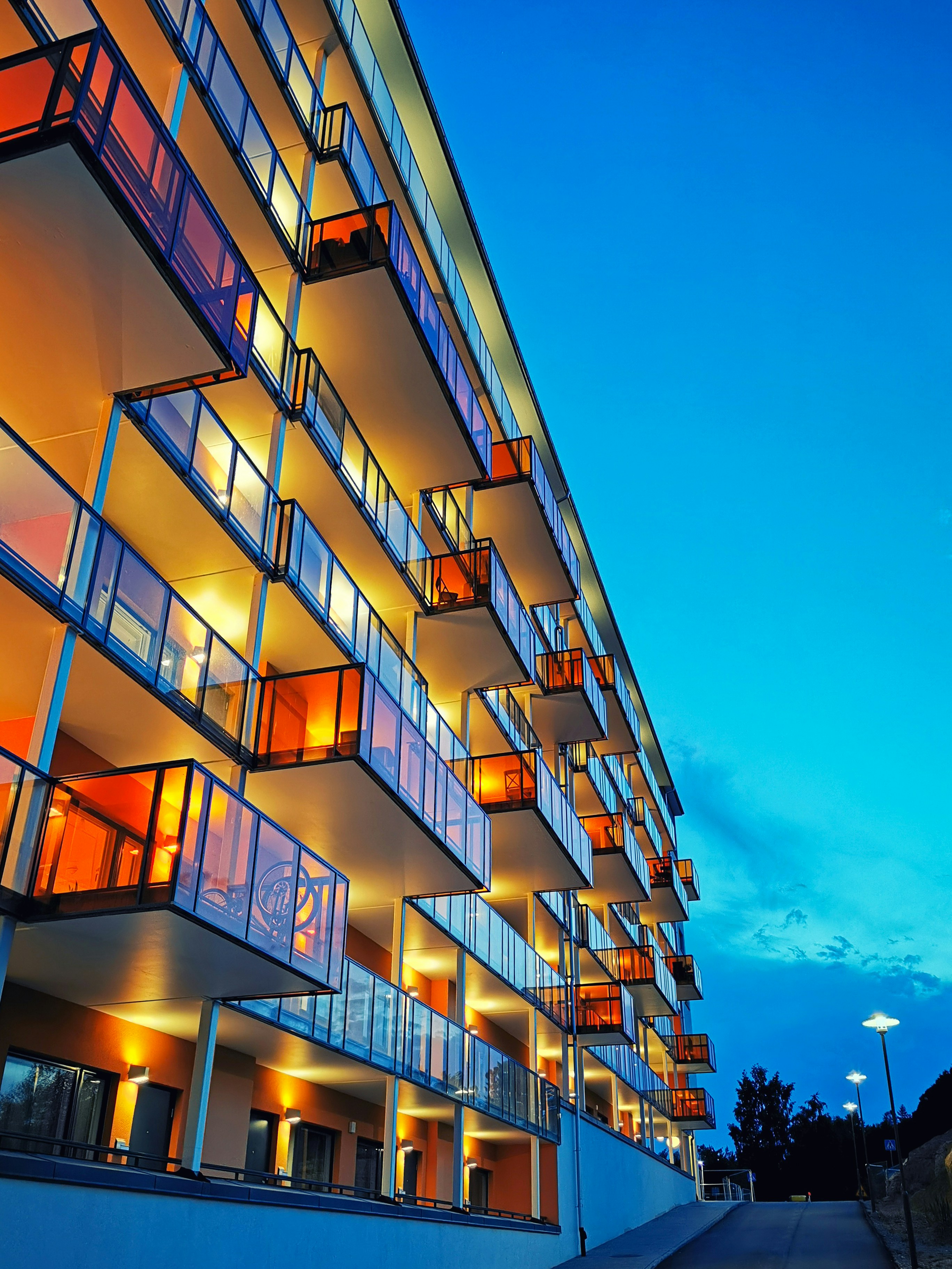 Apartment balconies in the evening